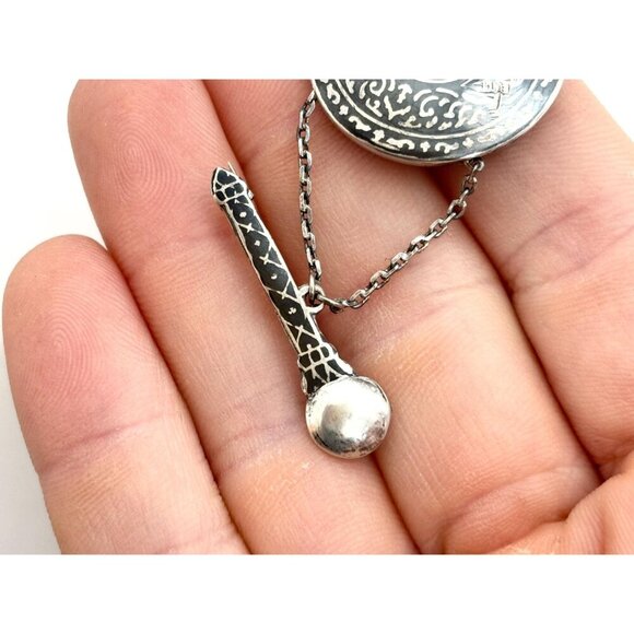 Shield & Sword Siam Sterling Silver Vintage Thai Made Dangle Style Brooch - Picture 3 of 10